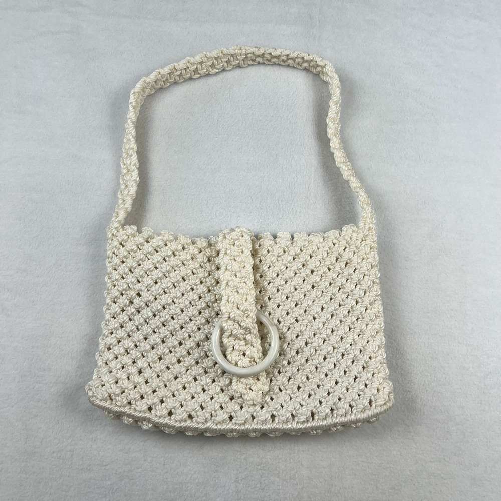 Unbranded Macrame Shoulder Bag Women Medium Cream Excellent Boho Ring Closure
